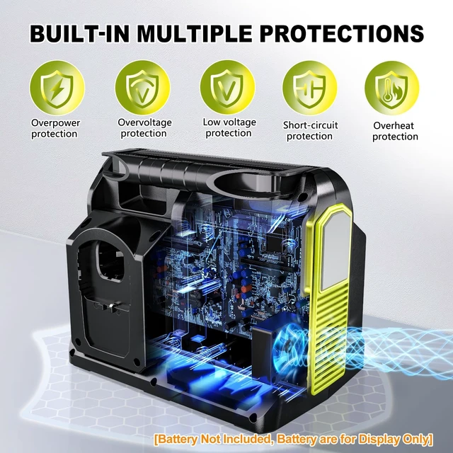 Alt view image 5 of 5 - Mewryytuo Power Inverter 4 Port for Ryobi 18V Battery, 350W Power Battery Inverter Pure Sine Wave, DC 18V to AC 110-120V and USB-A & USB-C Port for Camping, Jobsite, Emergency Backup (Tool Only)