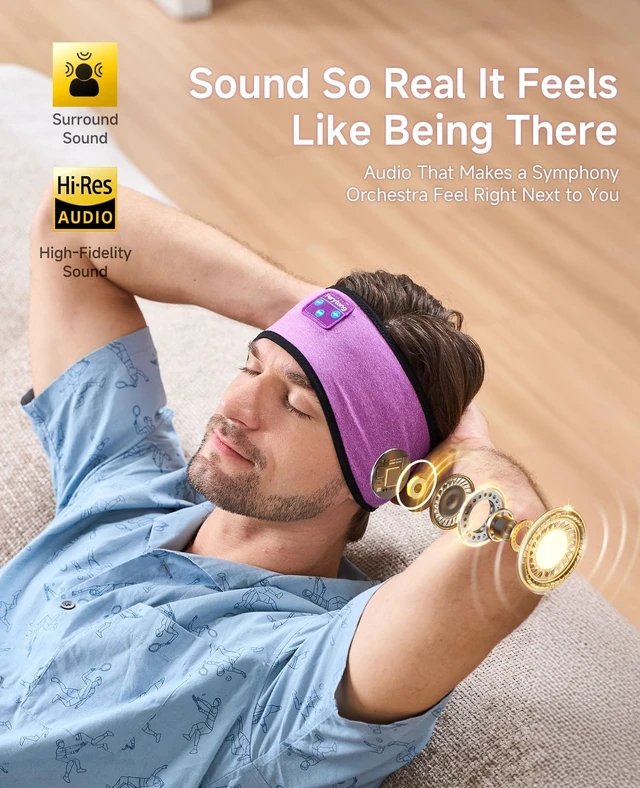 Alt view image 4 of 5 - Sleep Headphones Headband with Bluetooth, Soft for Side Sleepers & Insomnia Relief, Wireless Sports Earphones with Mic, Perfect for Sleeping, Jogging, Yoga & Travel - A Meaningful Gift for Wome