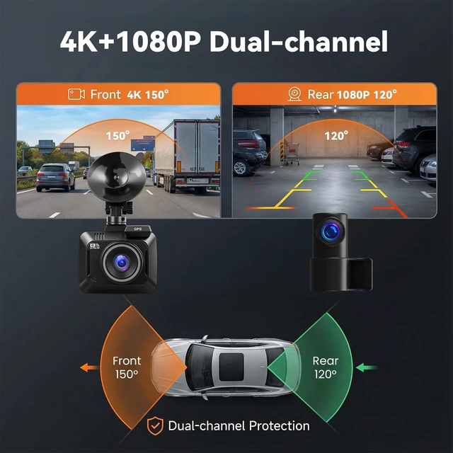 Alt view image 2 of 5 - 4K Dash Cam Front and Rear,WiFi with App Dash Camera for Cars Built-in GPS Night Vision Wide Angle 2.4" IPS Screen, Loop Recording, 24H Parking Monitor