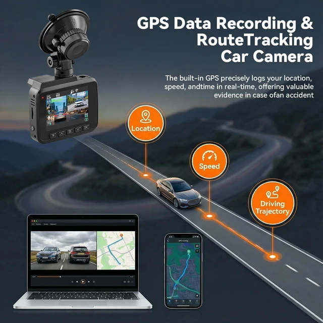 Alt view image 4 of 5 - 4K Dash Cam Front and Rear,WiFi with App Dash Camera for Cars Built-in GPS Night Vision Wide Angle 2.4" IPS Screen, Loop Recording, 24H Parking Monitor