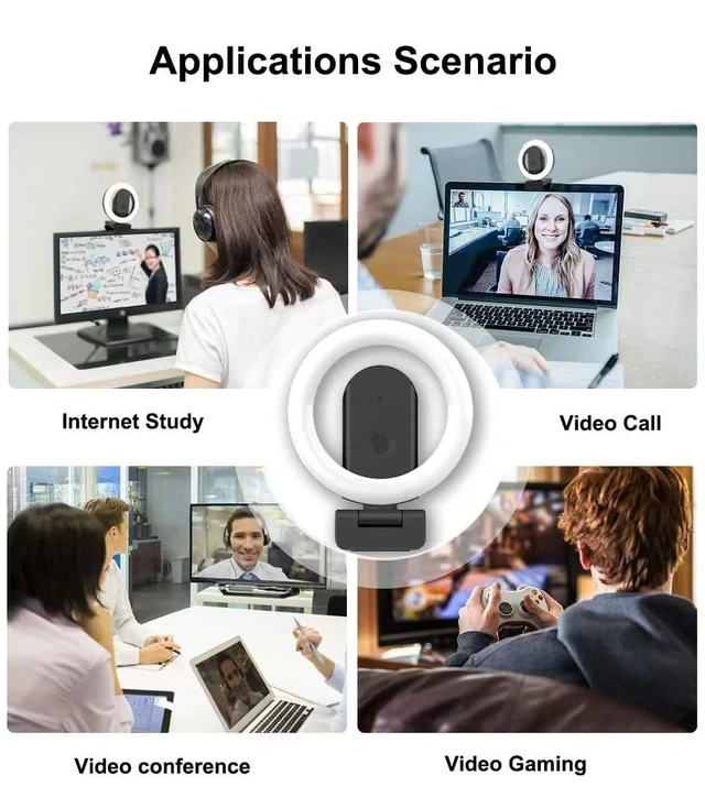Alt view image 5 of 5 - HUYEOOG 4K Ultra HD Webcam with Microphone, 3-Color Fill Light & Privacy Cover, 90 Wide Angle AutoFocus Webcam with Tripod & USB C Adapter, Plug & Play for PC/Laptop/Zoom/Streaming/Gaming (Black)