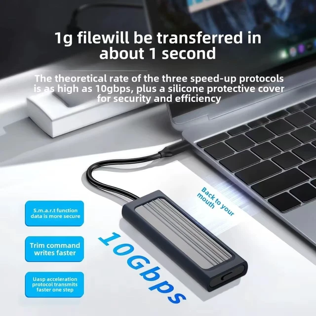 Alt view image 3 of 5 - M.2 NVMe SSD Enclosure Aluminum USB 3.2 Tool-Free External Case for 2230/2242/2260/2280 NVMe SSDs, Portable Type-C Adapter for Laptop, PC & Gaming Consoles