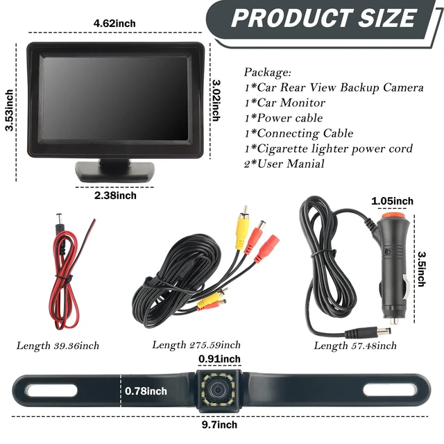 Alt view image 2 of 5 - Backup Camera for Car,Plug & Play Car Back up Camera with 90 Degree Wide Angle & Night Vision Design,Power Cord,Multi-Function 12 LED HD Backup Cameras with Monitor Cars Accessories