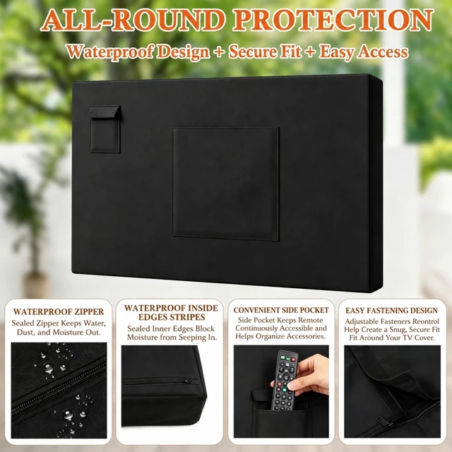 Alt view image 3 of 5 - Gerrii 600D Outdoor TV Cover for 95-100 Inch TV with Zipper Heavy Duty