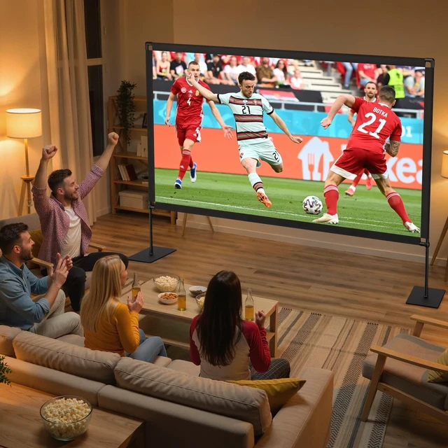 Alt view image 2 of 5 - 120 Inch Projector Screen with Stand, 16:9 4K HD Portable Projector Screen, Indoor Outdoor Front/Rear with Carry Bag for Home Theater Backyard Camping Movie Night