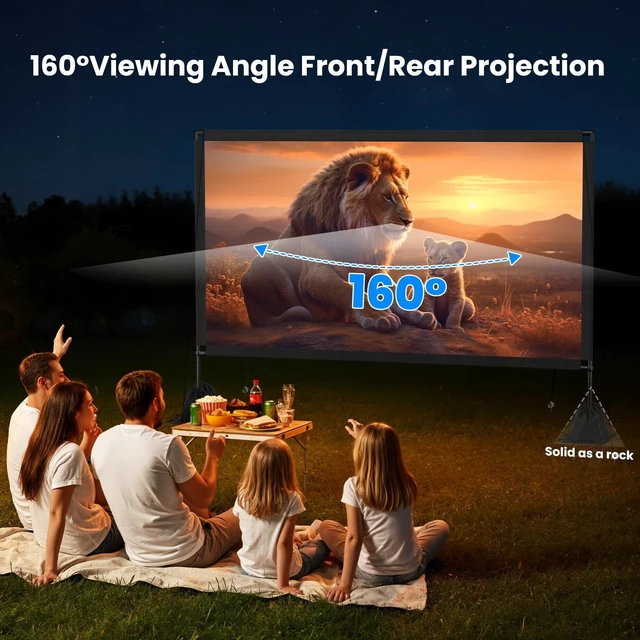 Alt view image 3 of 5 - 120 Inch Projector Screen with Stand, 16:9 4K HD Portable Projector Screen, Indoor Outdoor Front/Rear with Carry Bag for Home Theater Backyard Camping Movie Night