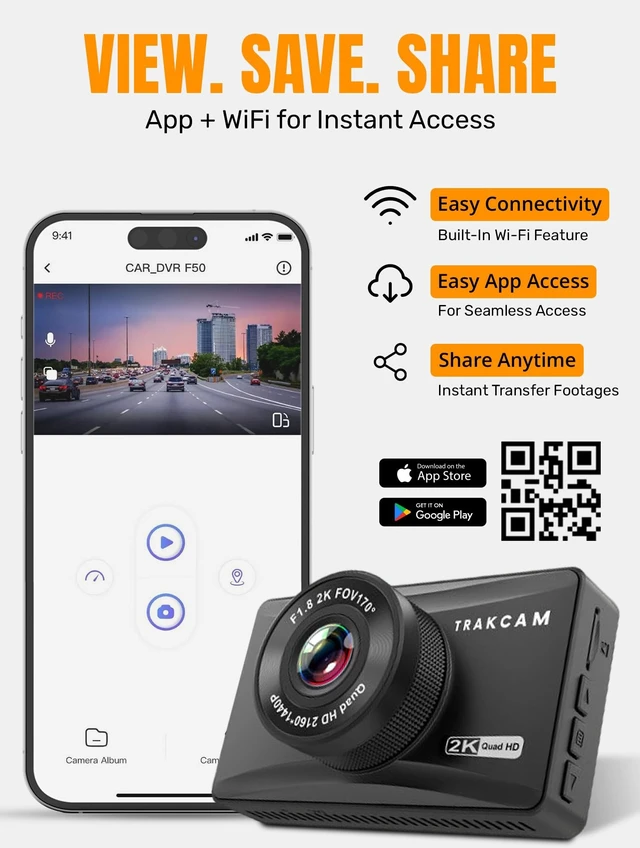 Alt view image 3 of 5 - Trakcam 2K QHD Dual Dash Cam Front and Rear with GPS, WiFi, Super Night Vision, 3" IPS Screen, WDR, 170 Wide Angle, Reverse Assist, App Control, G-Sensor, Loop Recording Monitor (32GB Card Included)