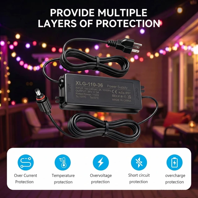 Alt view image 3 of 5 - 36V 3A Power Adapter Charge for Govee Permanent Outdoor Lights Pro/Prism