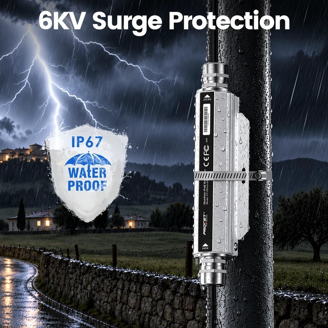 Alt view image 4 of 5 - PROCET Gigabit PoE Extender Outdoor 30W PoE+ Passthrough, 328FT Repeat, 6KV Surge Protection, -40 to 149, Aluminum Alloy for mmWave Bridge/Access Point, CCTV Camera, RFID Reader, Radar Speed Sign