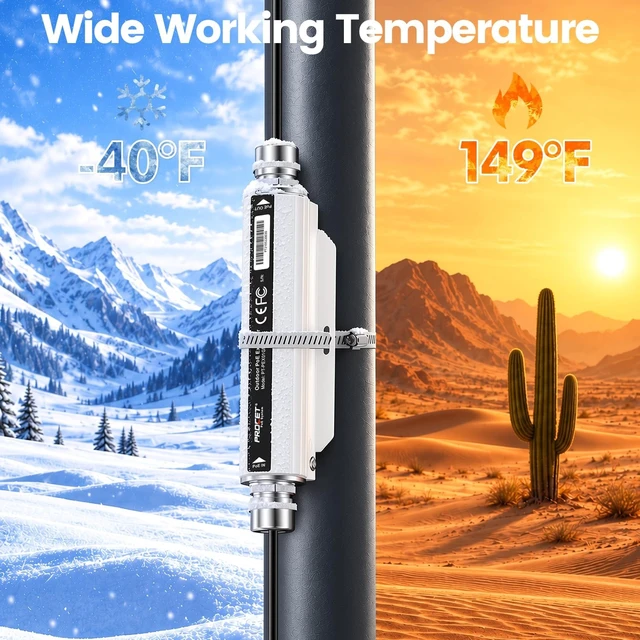Alt view image 5 of 5 - PROCET Gigabit PoE Extender Outdoor 30W PoE+ Passthrough, 328FT Repeat, 6KV Surge Protection, -40 to 149, Aluminum Alloy for mmWave Bridge/Access Point, CCTV Camera, RFID Reader, Radar Speed Sign