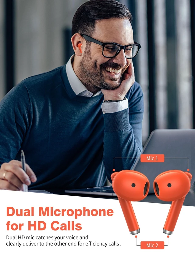 Alt view image 3 of 5 - AHFYCIH Wireless Earbuds,Orange HiFi Bass Stereo Bluetooth Headset