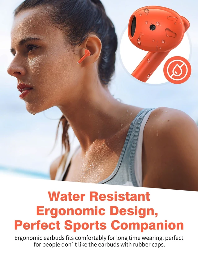 Alt view image 4 of 5 - AHFYCIH Wireless Earbuds,Orange HiFi Bass Stereo Bluetooth Headset