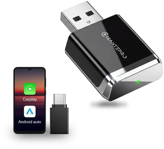 Main image of Isantepro 2-in-1 Wireless CarPlay Adapter & Android Auto for Apple iPhone, 2026 Upgrade Mini Bluetooth Dongle Convert Wired to Wireless, Plug & Play, USB A & Type C for 2016+ Cars, iOS 1