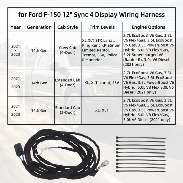 Alt view image 3 of 5 - 12" Sync 4 Display Wiring Harness for 2021-2023 Ford F-150