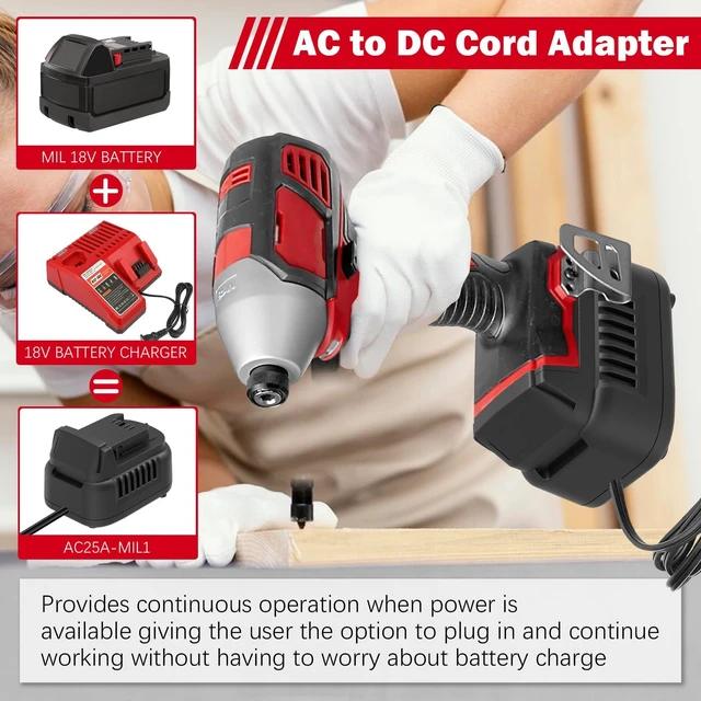 Alt view image 3 of 5 - Zdydew Upgrade 500W AC 110V to 18V DC Cord Plug Adapter Powered for Milwaukee 18V Cordless Tools, AC to DC Wired Plug in Power Supply Converter (500W Max)