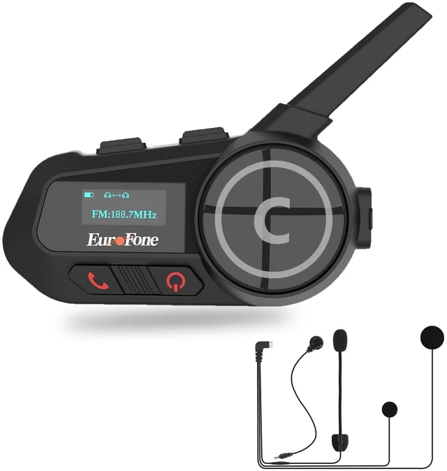 Main image of EuroFone Motorcycle Bluetooth Headset,Motorcycle Bluetooth Intercom Communicaton System with LED Screen for 6 Riders Group Use On Charge/Voice Dial Universal Motorbike Communicator