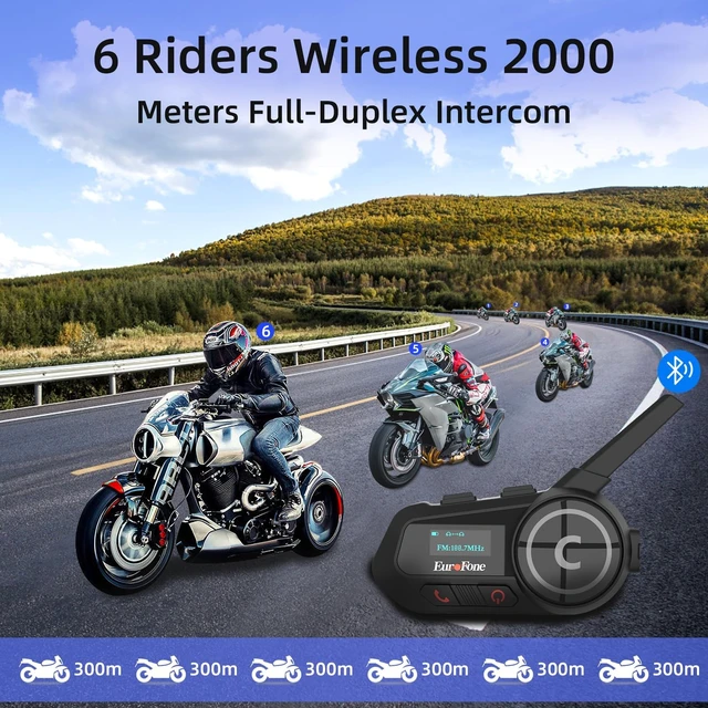 Alt view image 2 of 5 - EuroFone Motorcycle Bluetooth Headset,Motorcycle Bluetooth Intercom Communicaton System with LED Screen for 6 Riders Group Use On Charge/Voice Dial Universal Motorbike Communicator