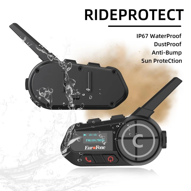 Alt view image 3 of 5 - EuroFone Motorcycle Bluetooth Headset,Motorcycle Bluetooth Intercom Communicaton System with LED Screen for 6 Riders Group Use On Charge/Voice Dial Universal Motorbike Communicator