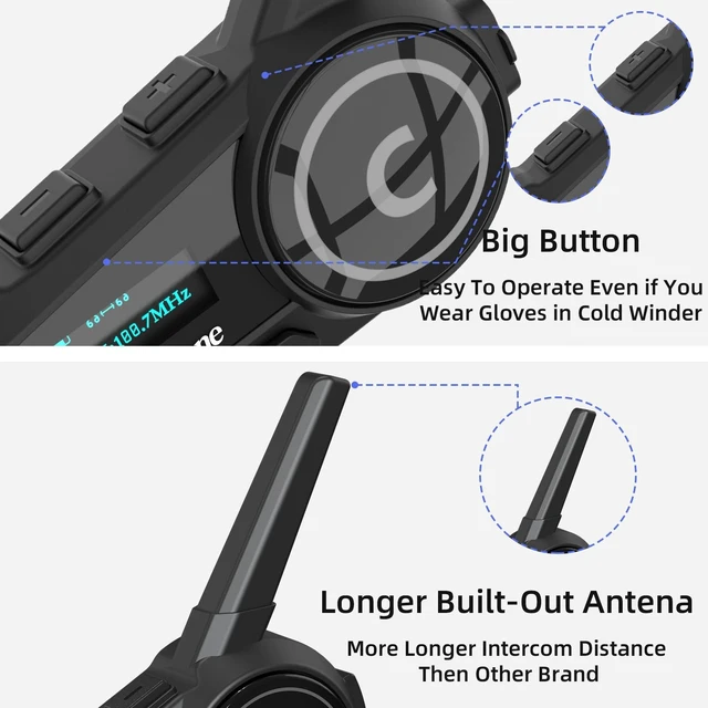Alt view image 5 of 5 - EuroFone Motorcycle Bluetooth Headset,Motorcycle Bluetooth Intercom Communicaton System with LED Screen for 6 Riders Group Use On Charge/Voice Dial Universal Motorbike Communicator