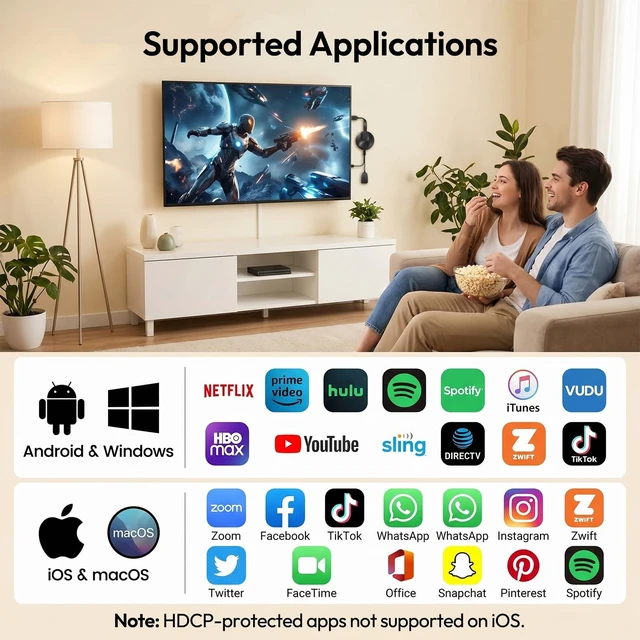 Alt view image 4 of 5 - 2026 Wireless HDMI Display Adapter, Miracast Dongle 4K 5G WiFi Screen Mirroring Adapter, Video Audio Photos from Smartphone Tablet Laptop to TV Monitor Projector, Supports Android iOS Windows m