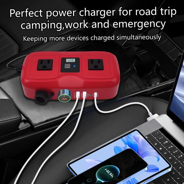 Alt view image 3 of 5 - SZSSTH 7-in-1 200W Car Power Inverter 2V DC to 110V AC, 2 AC Outlets + 4 USB (PD 20W & QC 3.0) + Cigarette Lighter Plug, 2 USB Fast-Charge, Auto Inverter for Travel & Camping