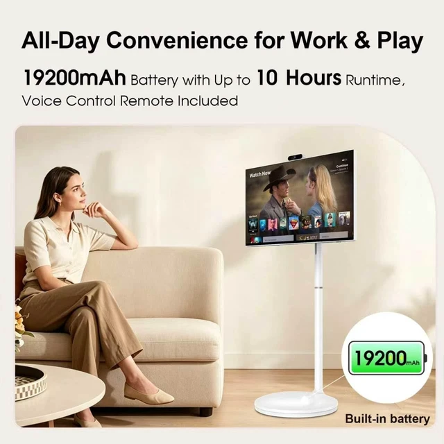Alt view image 3 of 5 - 32 Inch Smart Portable TV on Wheels, Rolling TV, Detachable 13MP Camera