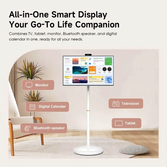 Alt view image 5 of 5 - 32 Inch Smart Portable TV on Wheels, Rolling TV, Detachable 13MP Camera