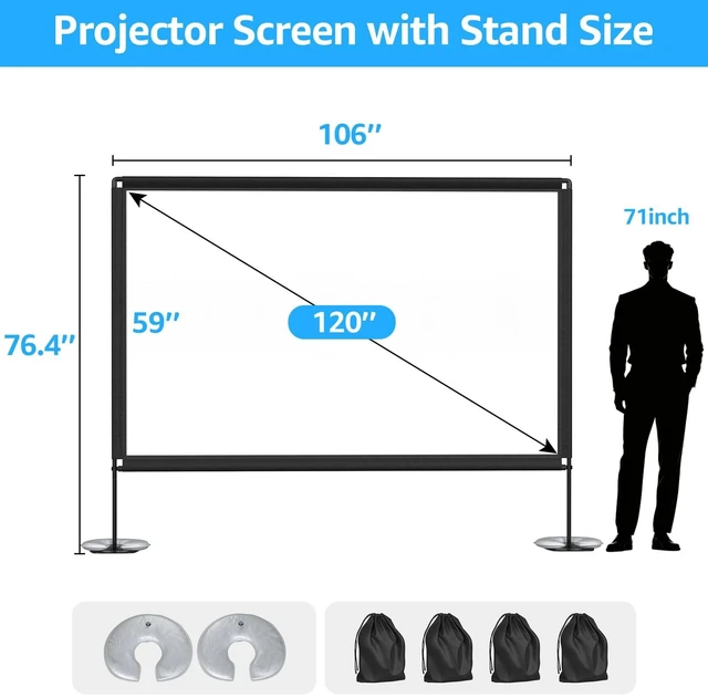 Alt view image 5 of 5 - 120 Inch Portable Projector Screen with Stand 4K Outdoor Movie Screen