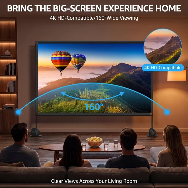 Alt view image 4 of 5 - 120 Inch Portable Projector Screen with Stand 4K Outdoor Movie Screen