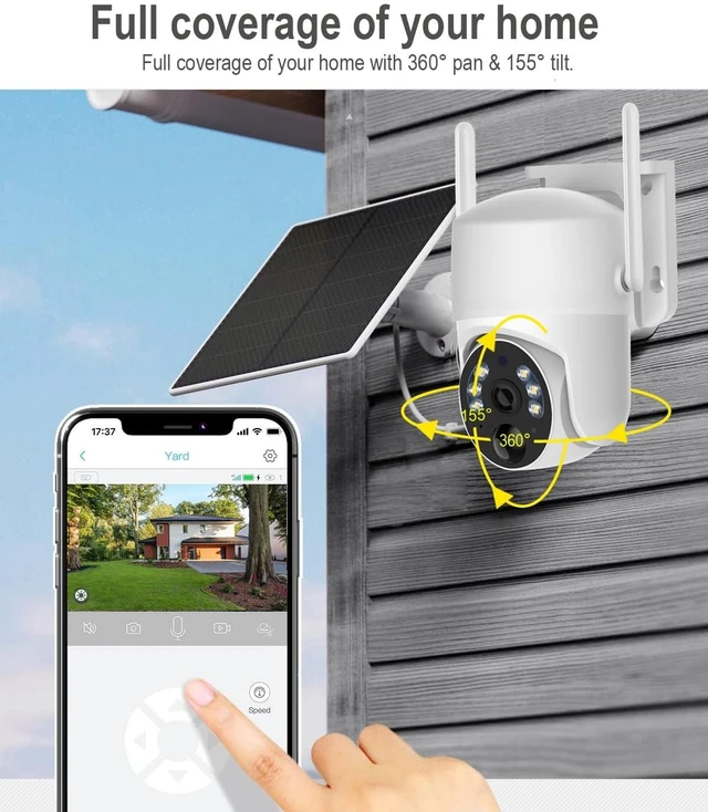 Alt view image 2 of 5 - Sky Tower 2K Solar Security Camera Outdoor, Wireless WiFi PTZ Pan Tilt 360 View Spotlight, AI Motion Detection and Siren, Color/IR Night Vision, 2-Way Talk, Cloud (WiFi Router)