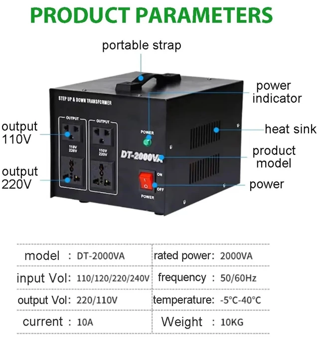 Alt view image 4 of 5 - sujeniir 3000W Voltage Converter Transformer 110V-220V Power Step Up 220V-110V Step Down Transform Adapter EV Charger Power Converter