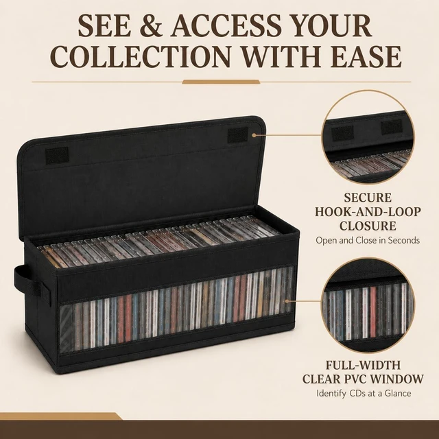 Alt view image 3 of 5 - Neaxmuay Stackable CD Storage Box 4 Packs with Visible Window and Handles