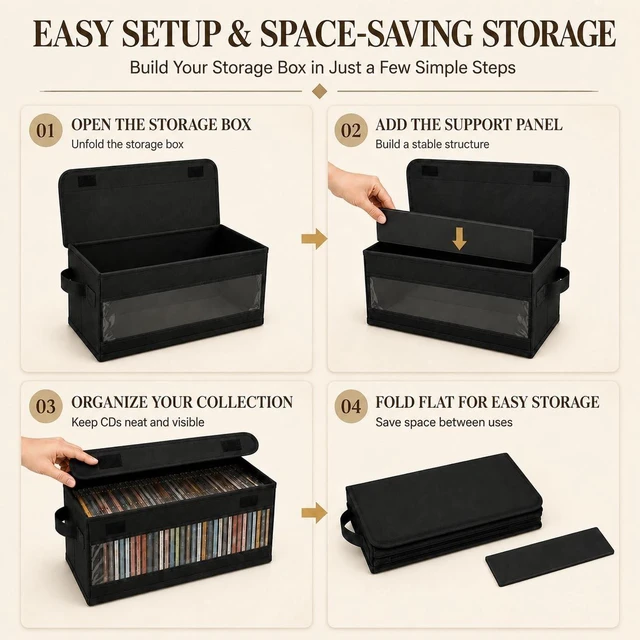 Alt view image 5 of 5 - Neaxmuay Stackable CD Storage Box 4 Packs with Visible Window and Handles