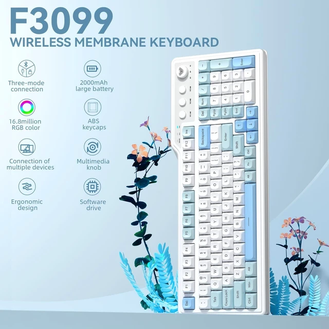 Alt view image 2 of 5 - Aula F3099 Wireless Gaming Computer Keyboard with Number Pad & Knob