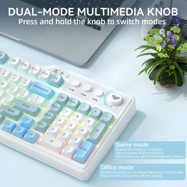 Alt view image 5 of 5 - Aula F3099 Wireless Gaming Computer Keyboard with Number Pad & Knob
