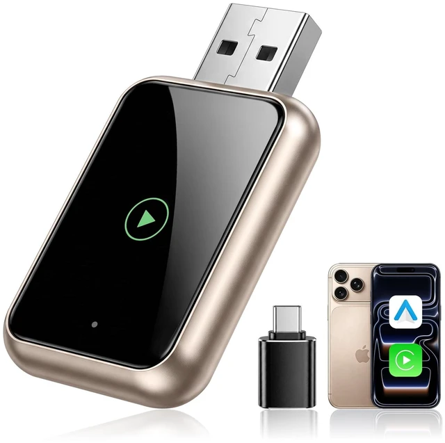 Main image of Wireless CarPlay Adapter for iPhone, 2-in-1 CarPlay & Android Auto Adapter, Converts Factory Wired CarPlay and Android Auto to Wireless, Auto Reconnect, USB-A Plug with USB-C Adapter, Ch