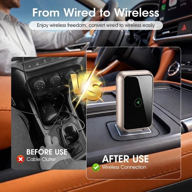 Alt view image 3 of 5 - Wireless CarPlay Adapter for iPhone, 2-in-1 CarPlay & Android Auto Adapter, Converts Factory Wired CarPlay and Android Auto to Wireless, Auto Reconnect, USB-A Plug with USB-C Adapter, Ch