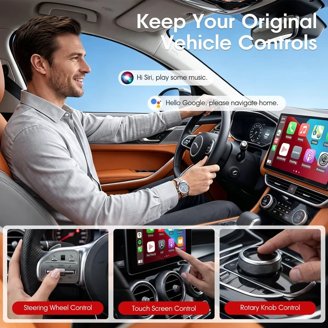 Alt view image 2 of 5 - Wireless CarPlay Adapter for iPhone, 2-in-1 CarPlay & Android Auto Adapter, Converts Factory Wired CarPlay and Android Auto to Wireless, Auto Reconnect, USB-A Plug with USB-C Adapter, Ch