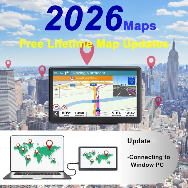 Alt view image 3 of 5 - GPS Navigator for Car, 2026 Map 7 inch Touch Screen Car GPS 256-16GB,Voice Turn Direction Guidance, Support Speed and Red Light Warning,MX CA North America Lifetime map Free Update (Brown)