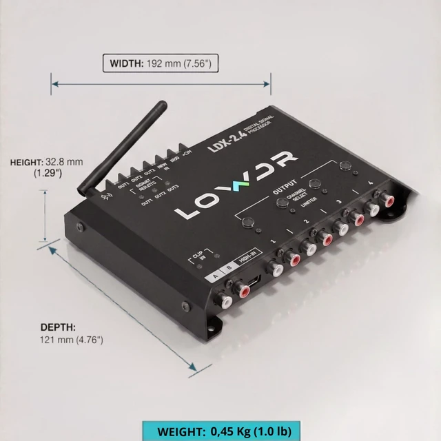 Alt view image 5 of 5 - LOWDR Car Audio LDX 2.4 Digital Signal Processor and Equalizer, 4 Output 2 Input DSP with Bluetooth App Control, Parametric EQ, Crossover, and Limiter