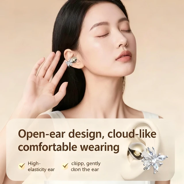 Alt view image 2 of 5 - Sellwell Open Ear Earbuds Fashion Ear Cuff Bluetooth Headphones 6.0, Open-Ear Clip-On Earbuds with 40H Playtime, Hi-Fi Sound & Touch Control, Stereo Earrings for Sports, Work, Daily Wear