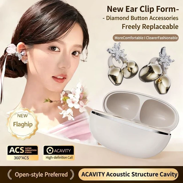 Alt view image 3 of 5 - Sellwell Open Ear Earbuds Fashion Ear Cuff Bluetooth Headphones 6.0, Open-Ear Clip-On Earbuds with 40H Playtime, Hi-Fi Sound & Touch Control, Stereo Earrings for Sports, Work, Daily Wear