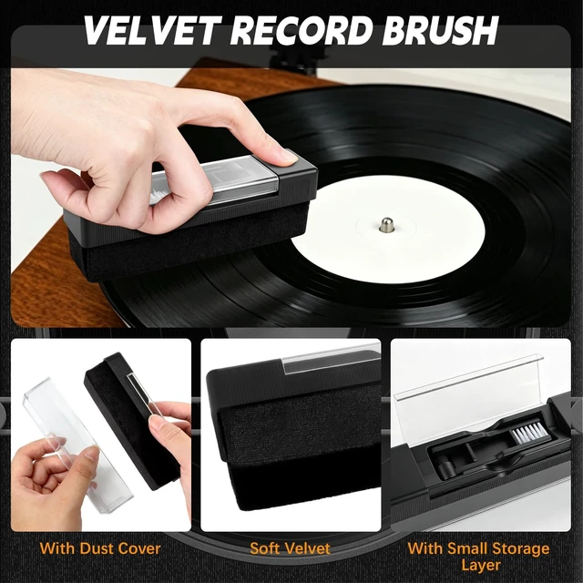 Alt view image 3 of 5 - 8-in-1 Vinyl Record Cleaning Kit with Acrylic Turntable Mat,Velvet Brush,Anti-Static Record Brush,Nano Fiber Brush,Stylus Brush,Cleaning Cloth for LP Albums