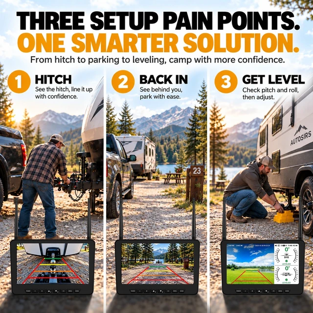 Alt view image 3 of 5 - Autosirs Wireless RV Backup Camera with 7" Monitor & RV Leveling System