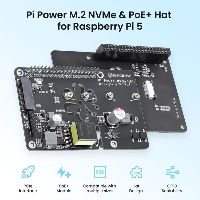 Alt view image 2 of 5 - MazerPi PoE+ M.2 NVMe HAT for Raspberry Pi 5