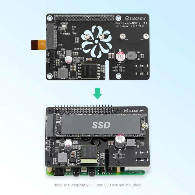 Alt view image 4 of 5 - MazerPi PoE+ M.2 NVMe HAT for Raspberry Pi 5