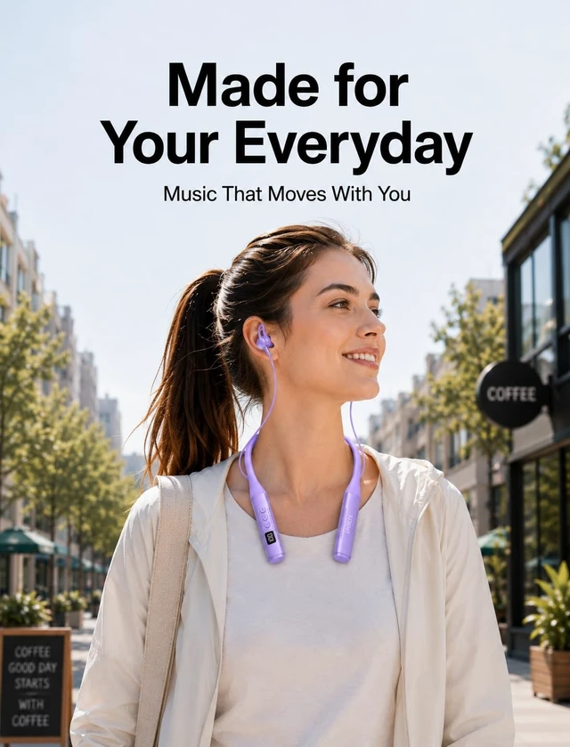Alt view image 5 of 5 - INDIVISO Bluetooth 5.4 Neckband Earbuds, Wireless Sports Headphones with Mic, 30H Playtime, IPX5 Sweatproof, Deep Bass, Fast Pairing for Running Gym Workout Commute (Purple)