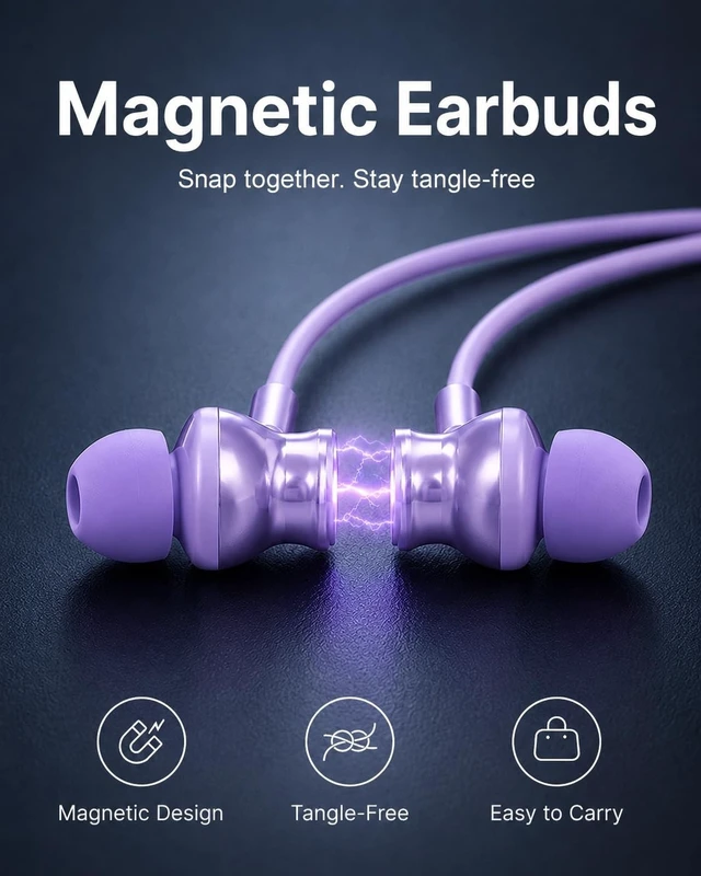 Alt view image 4 of 5 - INDIVISO Bluetooth 5.4 Neckband Earbuds, Wireless Sports Headphones with Mic, 30H Playtime, IPX5 Sweatproof, Deep Bass, Fast Pairing for Running Gym Workout Commute (Purple)