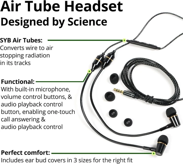 Alt view image 2 of 4 - Shield Your Body Air Tube EMF Protection Stereo Headset w/Mic 3.5mm Black