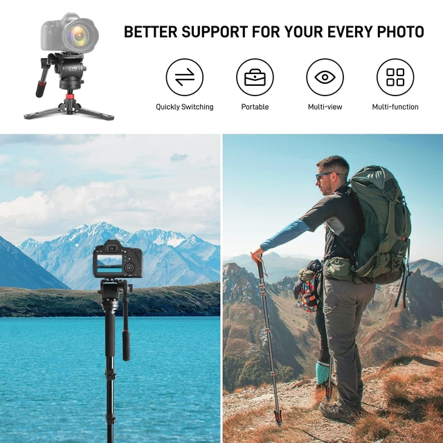 Alt view image 2 of 5 - GVM Tripod for Camera 74.8" Tall Camera Tripod Monopod, Professional Heavy Duty Compact Camera Stand for Phone Adjustable Multi-Angle Shot for Video Recording DSLR, Spotting Scope Telescope Binocular
